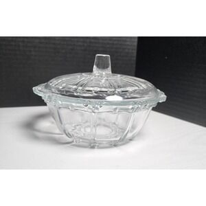 Vintage KIG Indonesia Crystal Clear Glass Covered Candy/Nut Dish Bowl